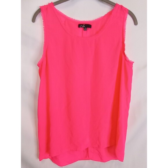 C Luce Top Shirt Womens Medium Sleeveless Sheer Blouse Florescent Pink-Fringe - Picture 1 of 7
